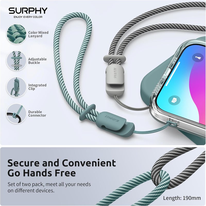 SURPHY 2 Pack Phone Lanyard for Cellphone Case, Phone Wrist Strap for Case, Cellphone Strap with 2-Color Braided, Charm Wrist Lanyard for Women and Men, Green & Gray - Image 4